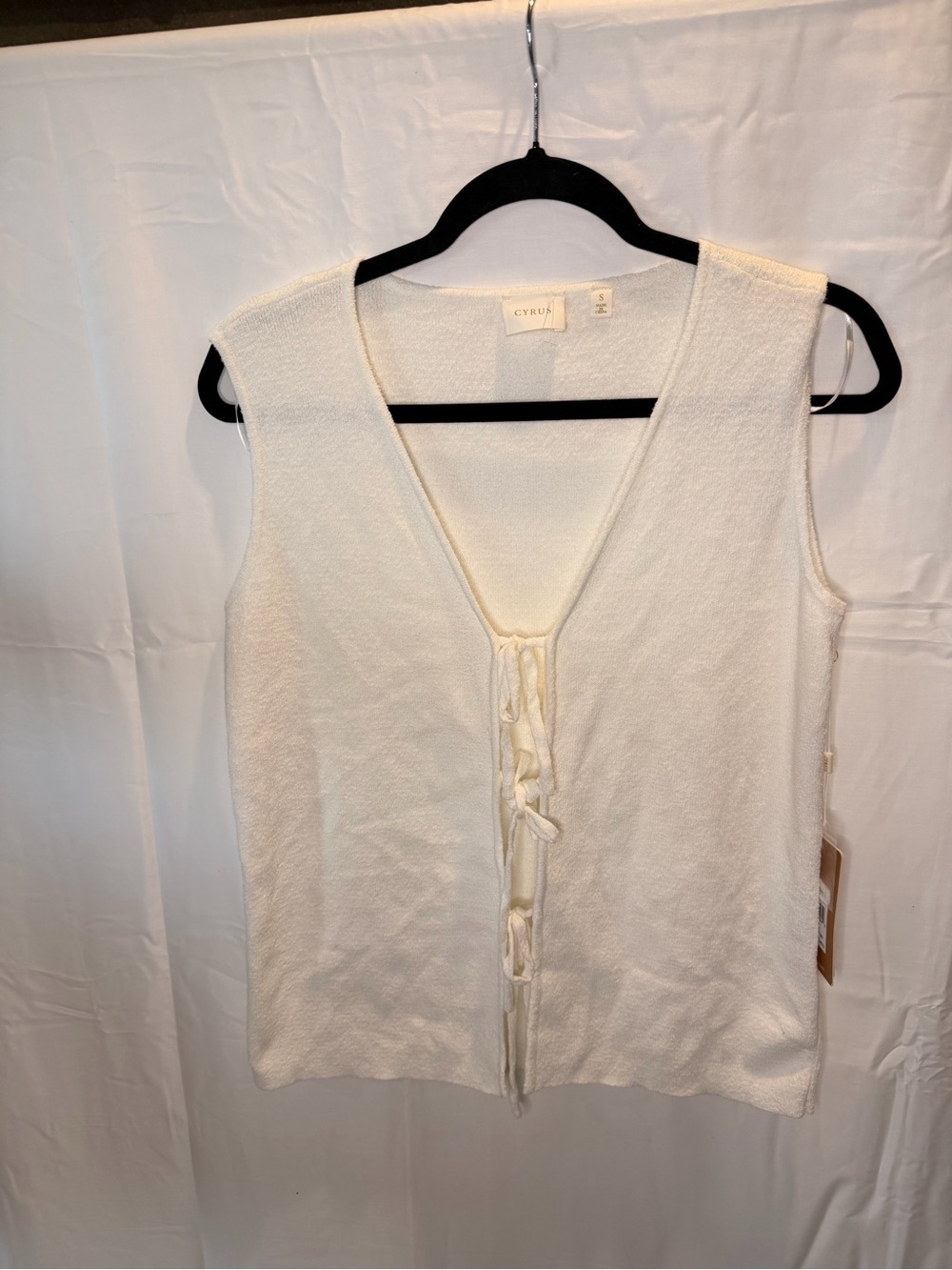 Cyrus Cream Tie-Front Sleeveless Knit Tank